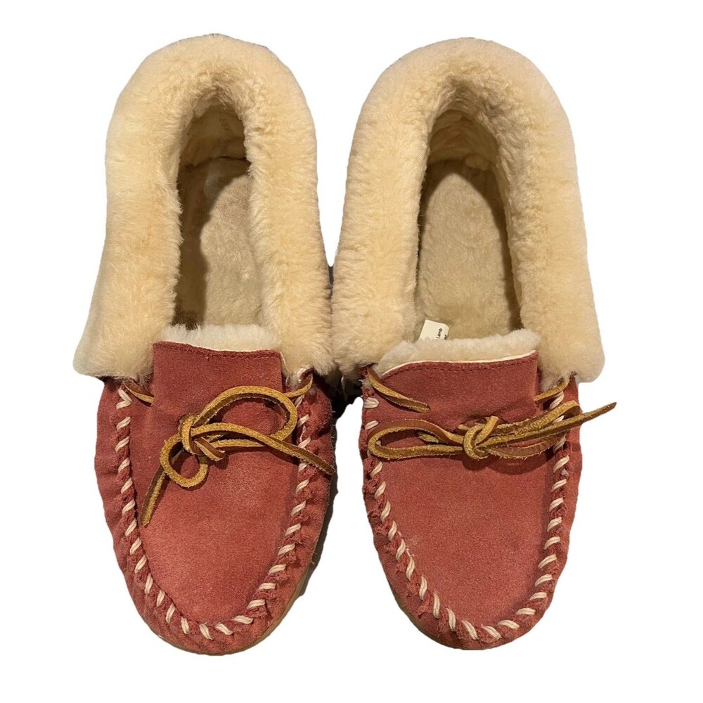 L.L. Bean Wicked Good Red Moccasin Slippers Australian Lamb Shearling  Size 9